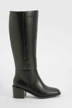 Heels|Over The Knee Boots*boohoo Block Heel Knee High Boots black