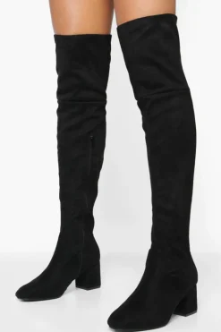 Heels|Over The Knee Boots*boohoo Block Heel Over The Knee High Boots black