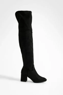Heels|Over The Knee Boots*boohoo Block Heel Over The Knee High Boots black