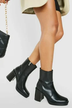 Heels|Heeled Boots*boohoo Block Heel Platform Ankle Boot black