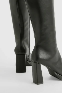 Heels|Over The Knee Boots*boohoo Block Heel Platform Knee High Boots black