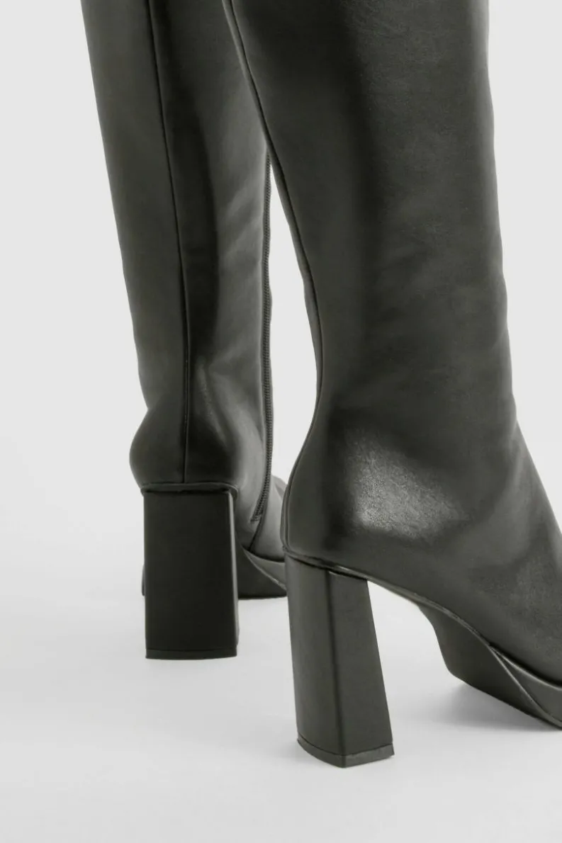 Heels|Over The Knee Boots*boohoo Block Heel Platform Knee High Boots black