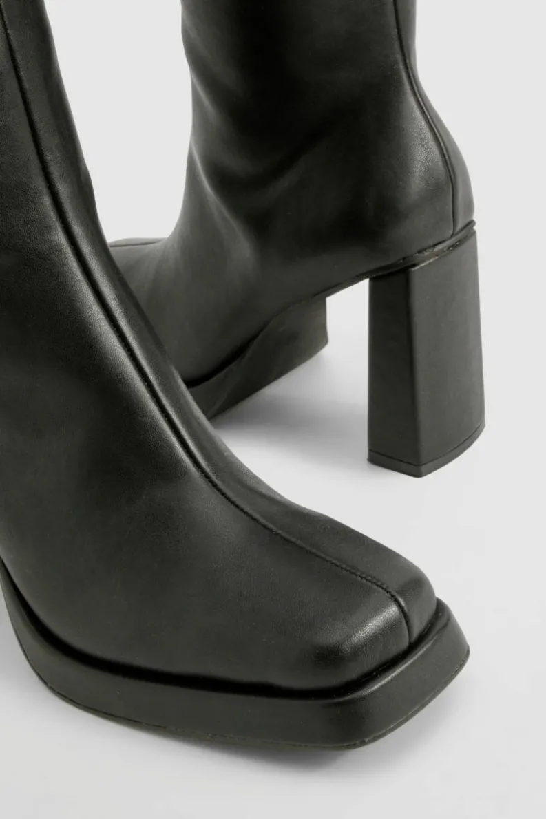 Heels|Over The Knee Boots*boohoo Block Heel Platform Knee High Boots black