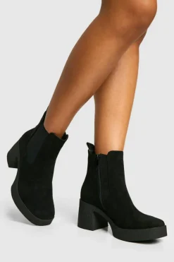 Heels|Heeled Boots*boohoo Block Heeled Chelsea Ankle Boot black