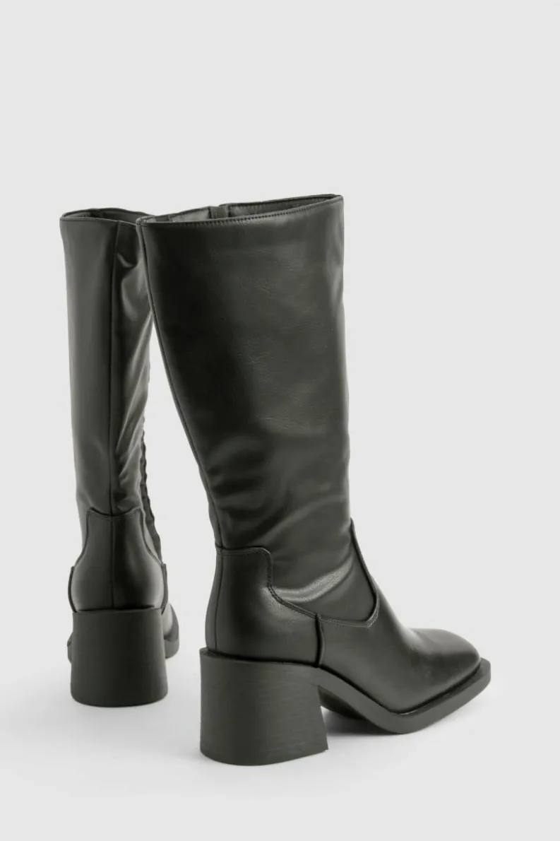 Heels|Over The Knee Boots*boohoo Block Heeled Knee High Boots black