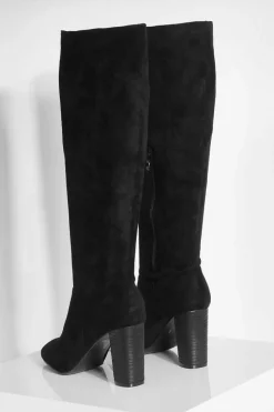 Heels|Over The Knee Boots*boohoo Block Wooden Heel Knee High Boots black