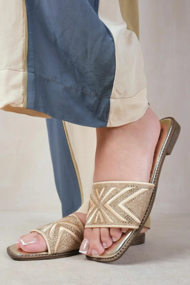 Sandals*Where's That From Blossom' Flat Sandals With Sparkly Textured Single Band Gold