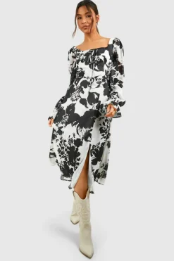 Skater Dresses|Midi Dresses*boohoo Blosuon Sleeve Midi Milkmaid Dress cream