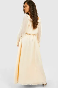 Smock Dresses*boohoo Blouson Chiffon Maxi Dress cream