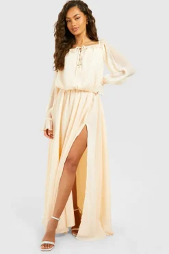 Smock Dresses*boohoo Blouson Chiffon Maxi Dress cream