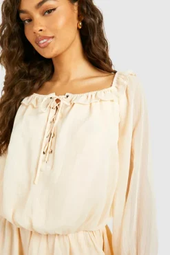 Smock Dresses*boohoo Blouson Chiffon Maxi Dress cream