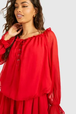 Smock Dresses*boohoo Blouson Chiffon Mini Dress red