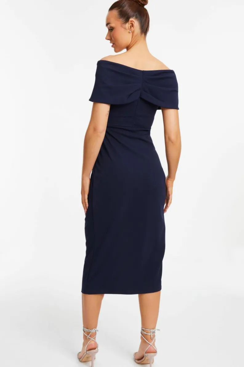 Wrap Dresses|Midi Dresses*Quiz Bardot Ruched Wrap Midi Dress Blue