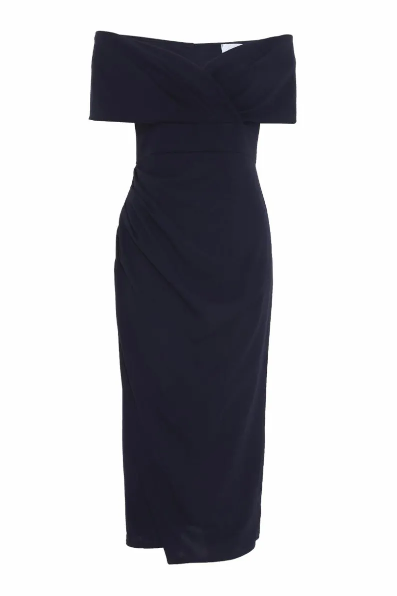 Wrap Dresses|Midi Dresses*Quiz Bardot Ruched Wrap Midi Dress Blue