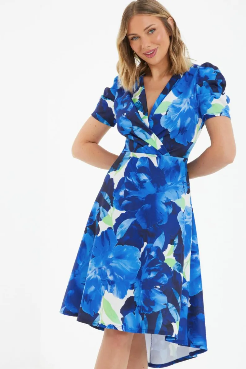 Midi Dresses*Quiz Floral Dip Hem Midi Dress Blue