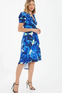 Midi Dresses*Quiz Floral Dip Hem Midi Dress Blue