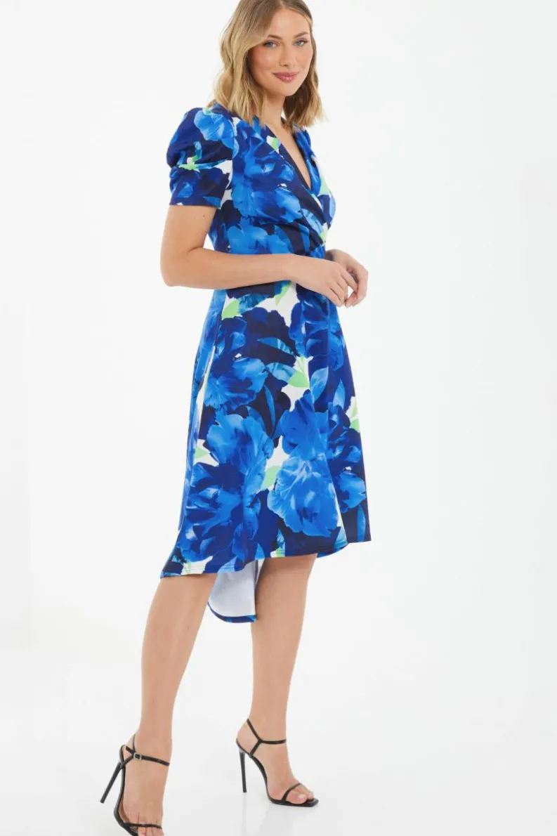 Midi Dresses*Quiz Floral Dip Hem Midi Dress Blue