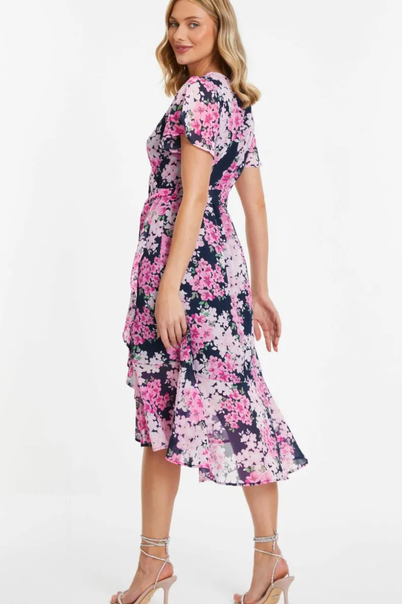 Midi Dresses*Quiz Floral Dip Hem Midi Dress Blue