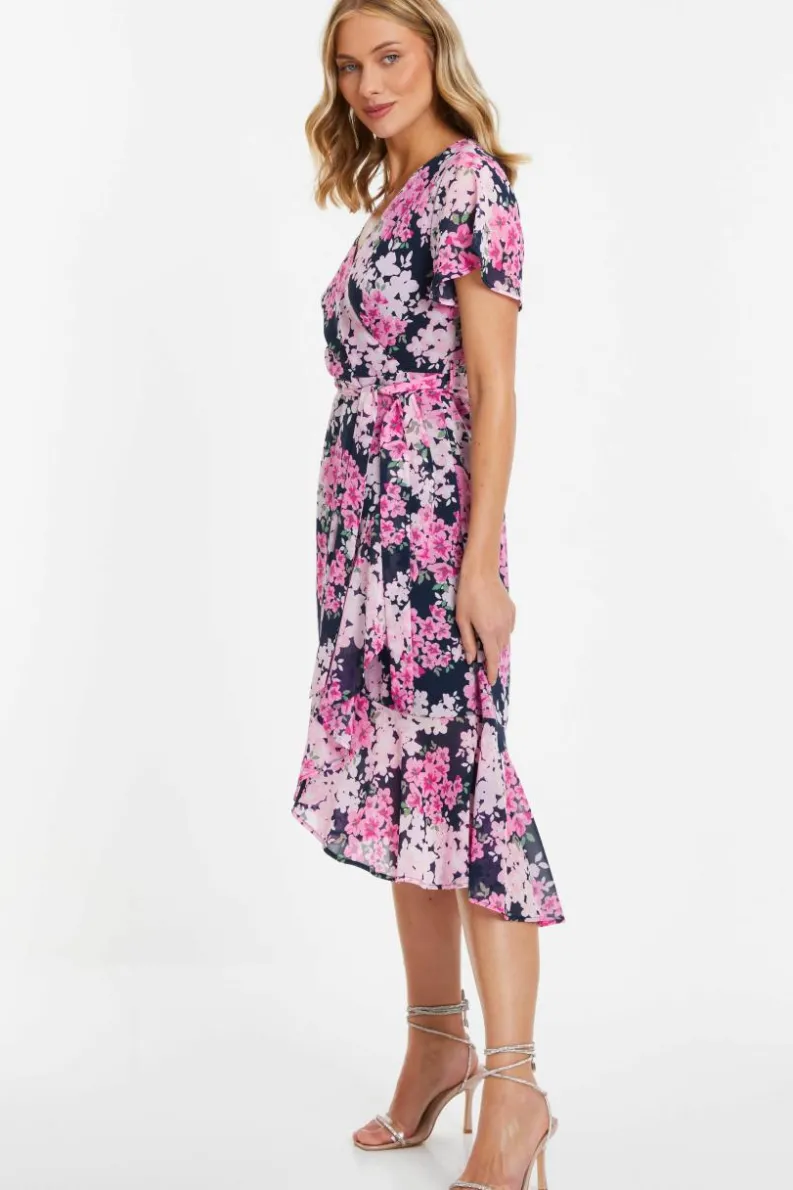 Midi Dresses*Quiz Floral Dip Hem Midi Dress Blue