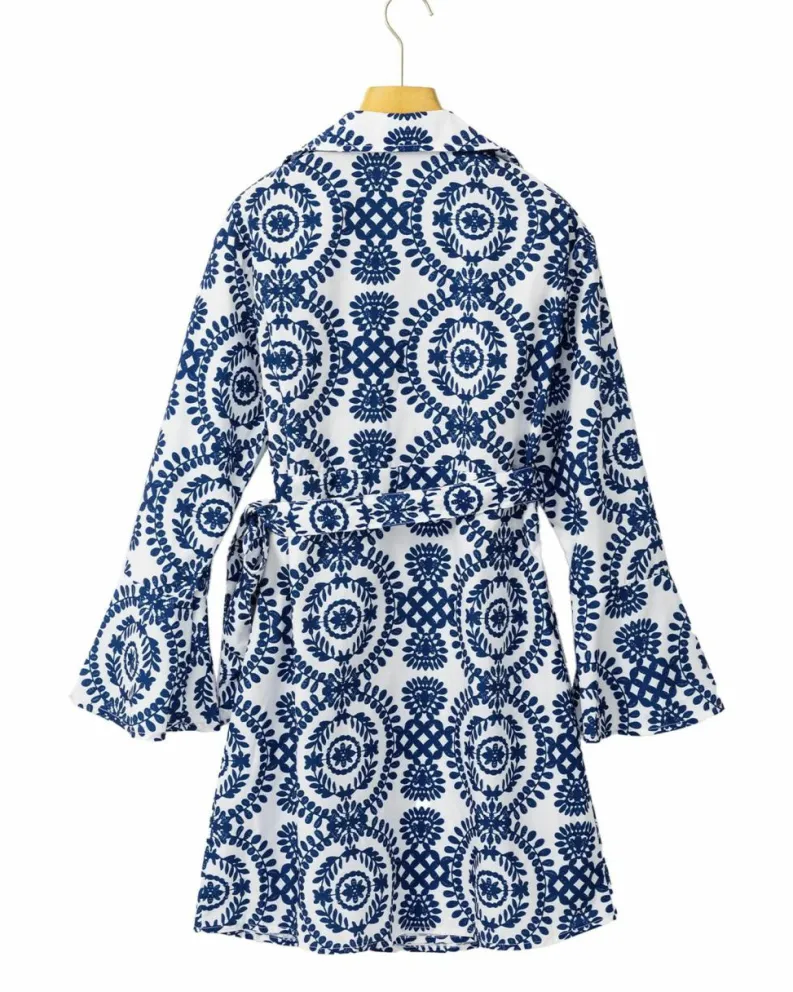 Wrap Dresses*Azura Exchange Floral Print V Neck Wrapped Knot Long Sleeve Dress Blue