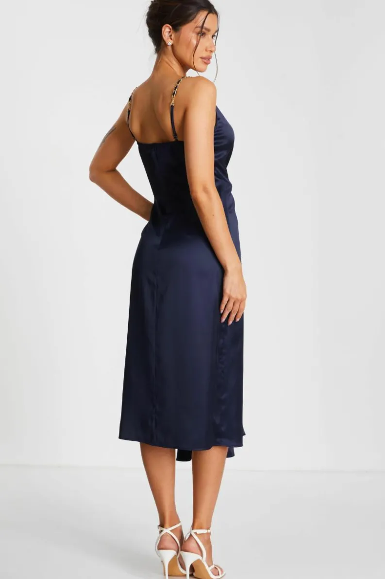 Midi Dresses*Quiz Satin Buckle Front Midi Dress Blue
