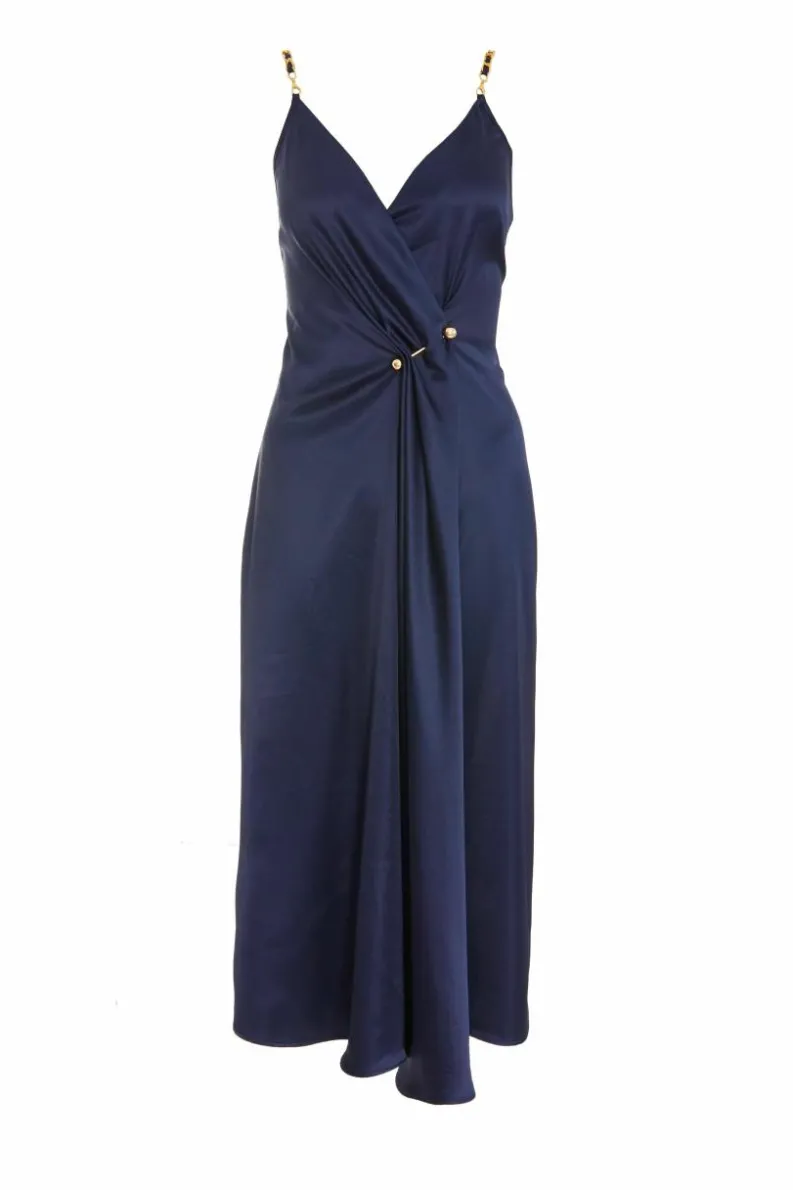 Midi Dresses*Quiz Satin Buckle Front Midi Dress Blue