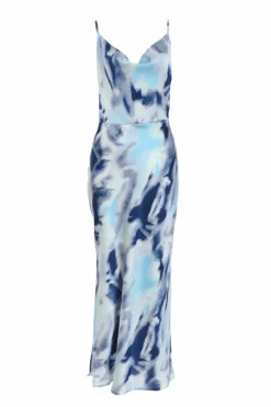 Midi Dresses*Quiz Satin Marble Print Midi Dress Blue