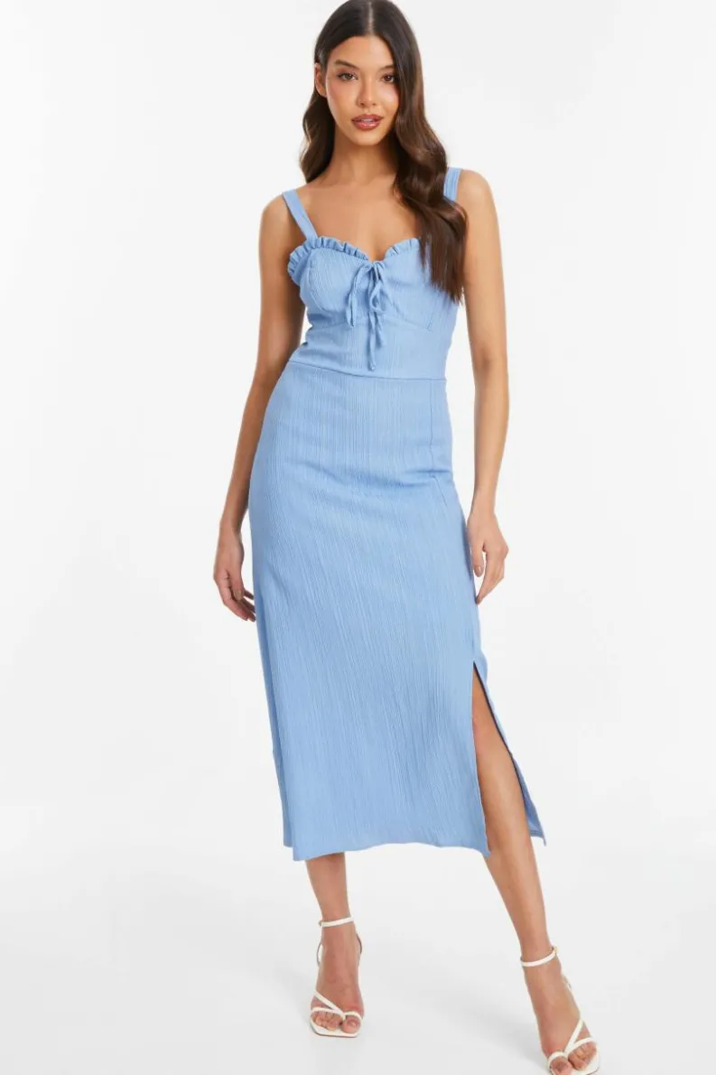 Midi Dresses*Quiz Textured Frill Midi Dress Blue
