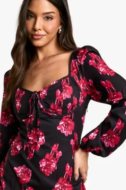 Skater Dresses|Mini Dresses*boohoo Blur Floral Milkmaid Mini Dress black