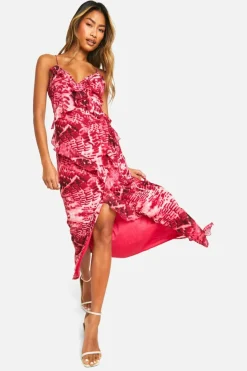 Midi Dresses*boohoo Blur Print Chiffon Ruffle Midi Dress multi