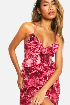 Midi Dresses*boohoo Blur Print Chiffon Ruffle Midi Dress multi