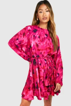 Skater Dresses*boohoo Blur Print Godet Mini Dress pink