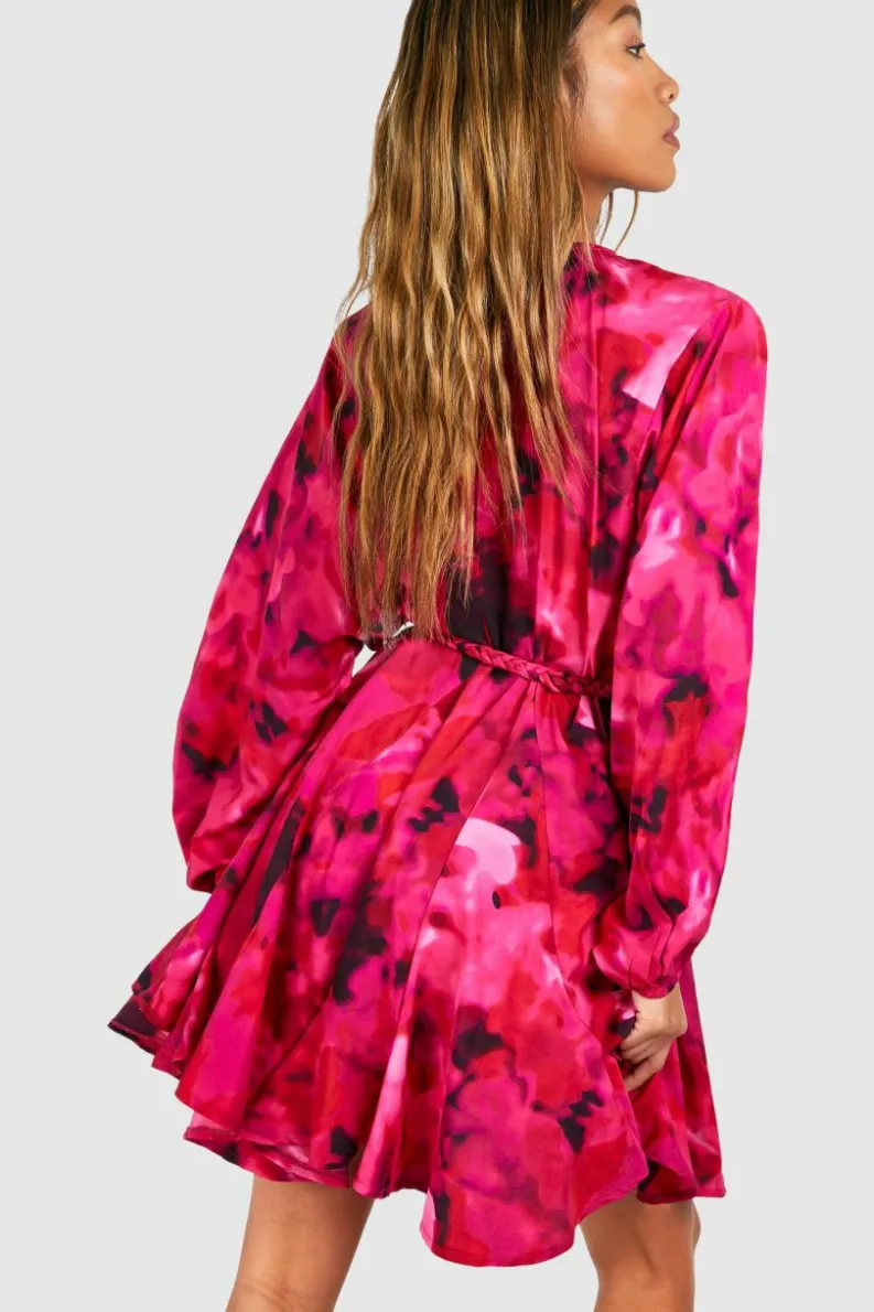 Skater Dresses*boohoo Blur Print Godet Mini Dress pink