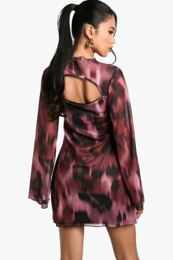Mini Dresses*boohoo Blurred Floral Mesh Mini Dress dark pink