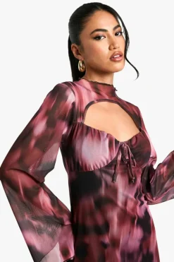 Mini Dresses*boohoo Blurred Floral Mesh Mini Dress dark pink