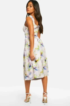 Skater Dresses|Midi Dresses*boohoo Blurred Floral Milkmaid Midi Dress multi