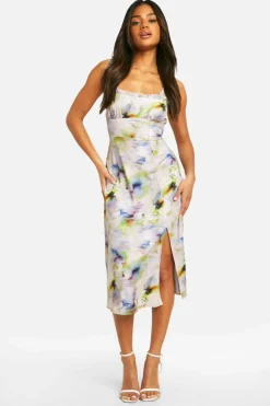 Skater Dresses|Midi Dresses*boohoo Blurred Floral Milkmaid Midi Dress multi