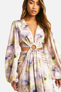 Smock Dresses|Maxi Dresses*boohoo Blurred Print Cut Out Ring Detail Maxi Dress multi