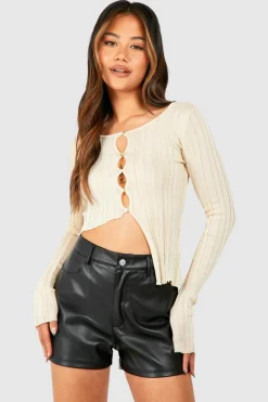 Cardigans*boohoo Boat Neck Asmmetric Sheer Rib Cardigan camel