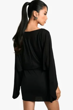 Mini Dresses|Bodycon Dresses*boohoo Boat Neck Flare Sleeve Mini Dress black