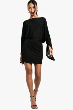 Mini Dresses|Bodycon Dresses*boohoo Boat Neck Flare Sleeve Mini Dress black