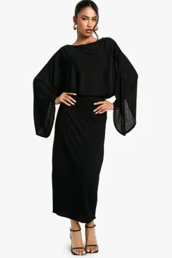 Bodycon Dresses*boohoo Boat Neck Flare Sleeve Midaxi Dress black