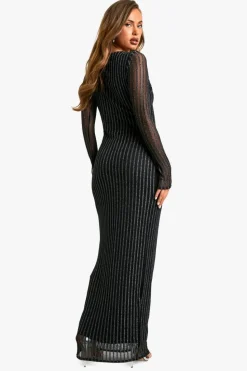 Maxi Dresses*boohoo Boat Neck Metallic Rib Maxi Dress black