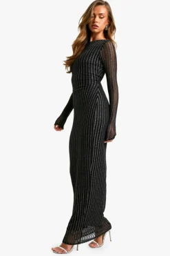 Maxi Dresses*boohoo Boat Neck Metallic Rib Maxi Dress black