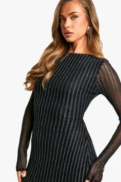 Maxi Dresses*boohoo Boat Neck Metallic Rib Maxi Dress black