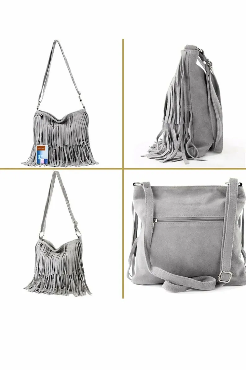 Cross-Body Bags|Handbags*Kitise Boho Style Italian Fringed Suede Crossbody Bag Black
