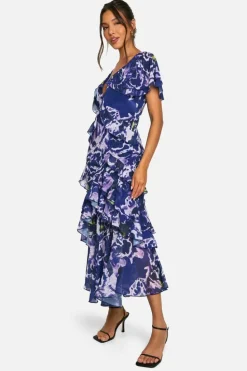 Maxi Dresses*boohoo Bold Floral Ruffle Maxi Dress purple