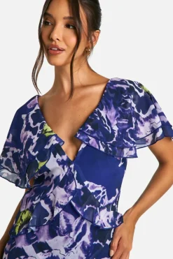 Maxi Dresses*boohoo Bold Floral Ruffle Maxi Dress purple
