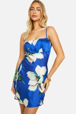 Cami Dresses*boohoo Bold Floral Strappy Mini Dress blue
