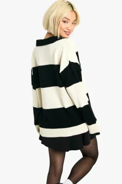 Jumpers*boohoo Bold Stripe Varsity Polo Collar Jumper cream